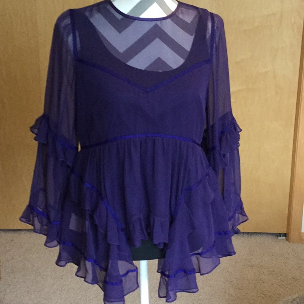 cinq a sept Melodie Tiered Silk Chiffon Top Indigo - Picture 3 of 8